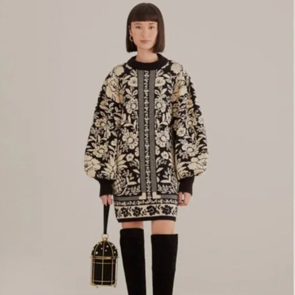 FARM RIO Black Pineapple Garden Mini Sweater Dress - Never worn